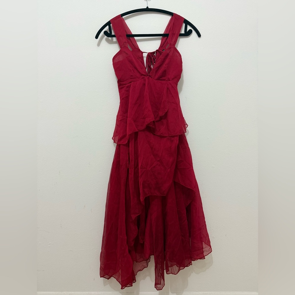 Nasty Gal Red ruffle maxi dress